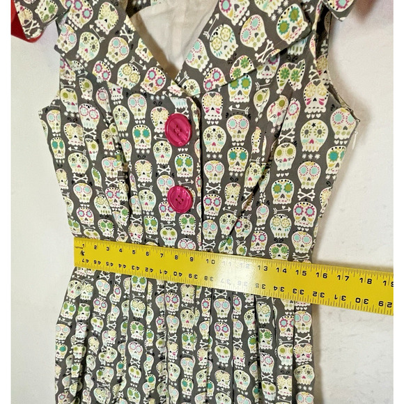 Beebop & Wally New York Retro Style Dress Sz MED Gray Skull Day of Dead Cotton - Picture 4 of 11